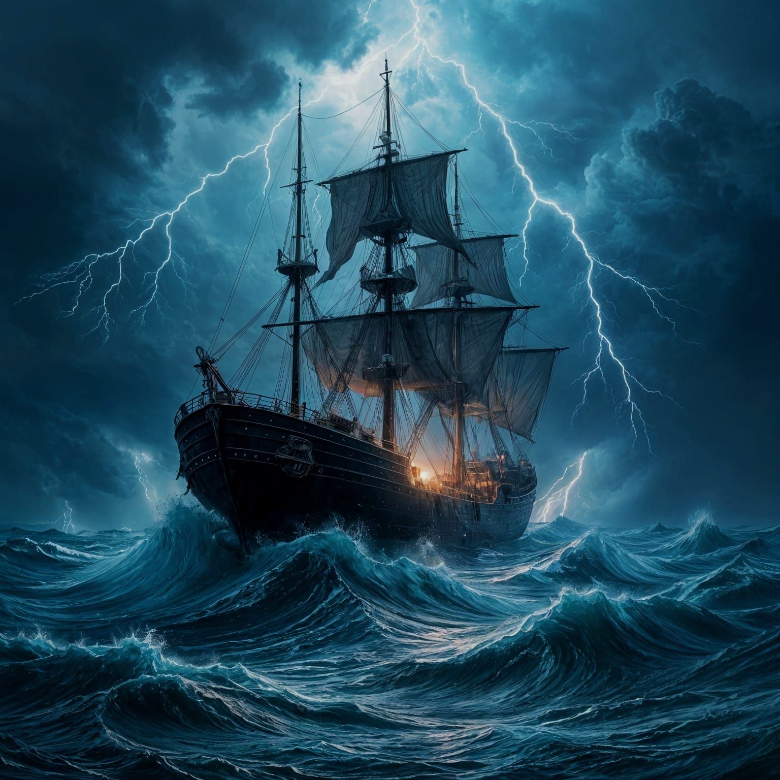 Gigantic Ship Lost in Monstrous Tsunami, Horror Atmosphere