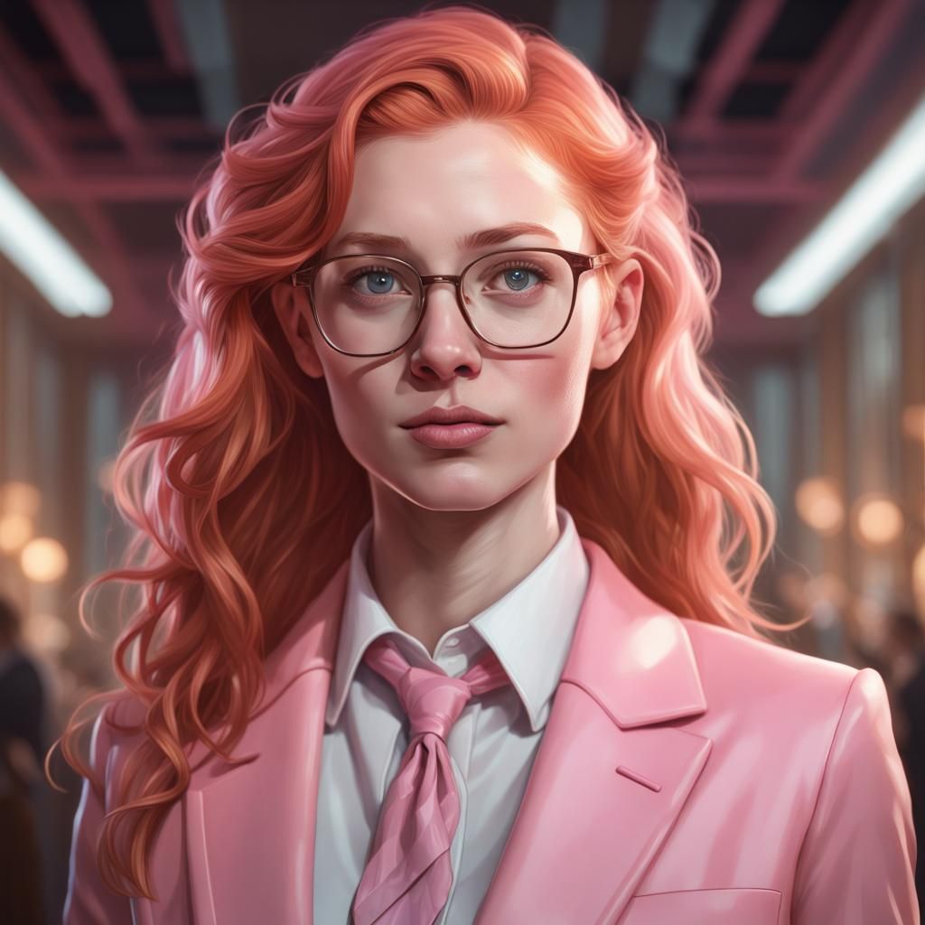 Ginger Woman in Pink Suit, Artgerm Style Portrait