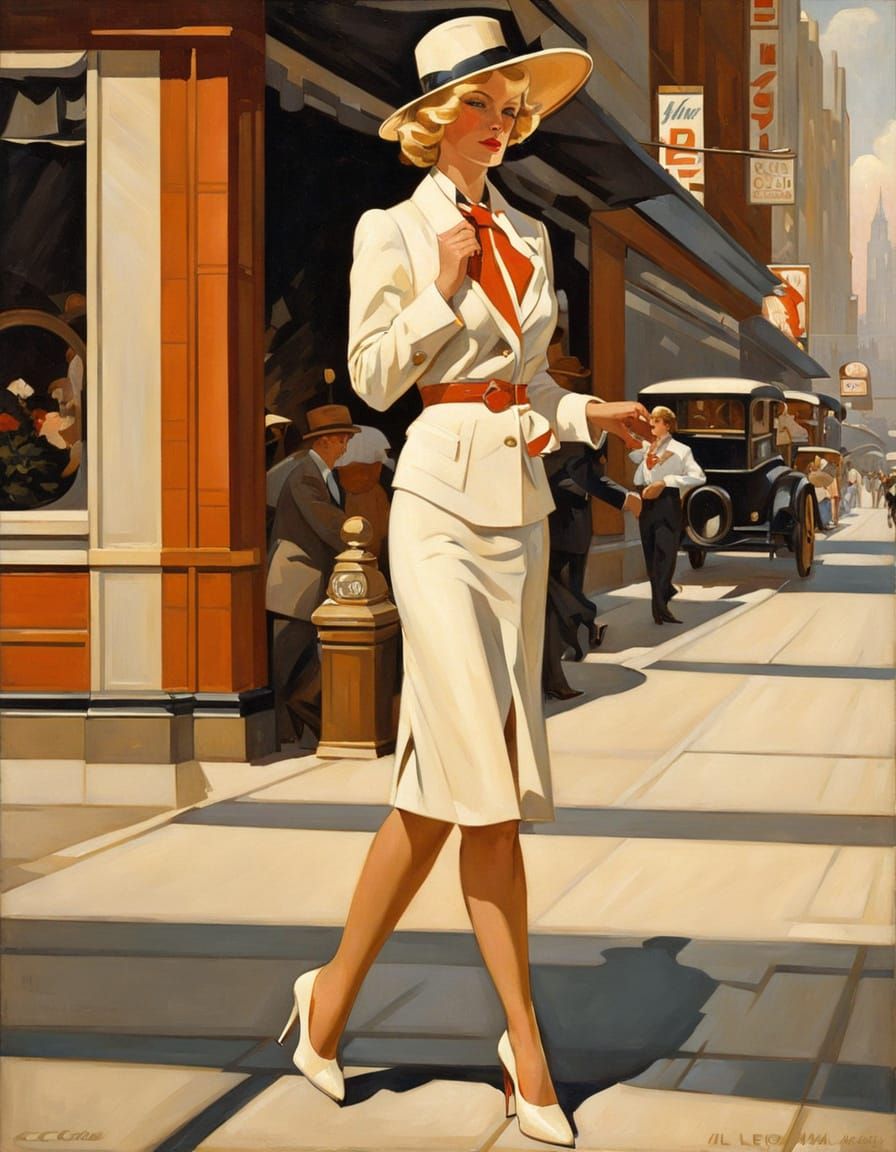 Stunning Art Deco City Scene in Oil on Canvas