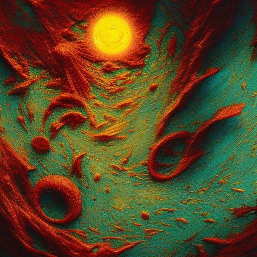 Surreal Lunar Oasis with Bloody Tears, Glitchcore Art