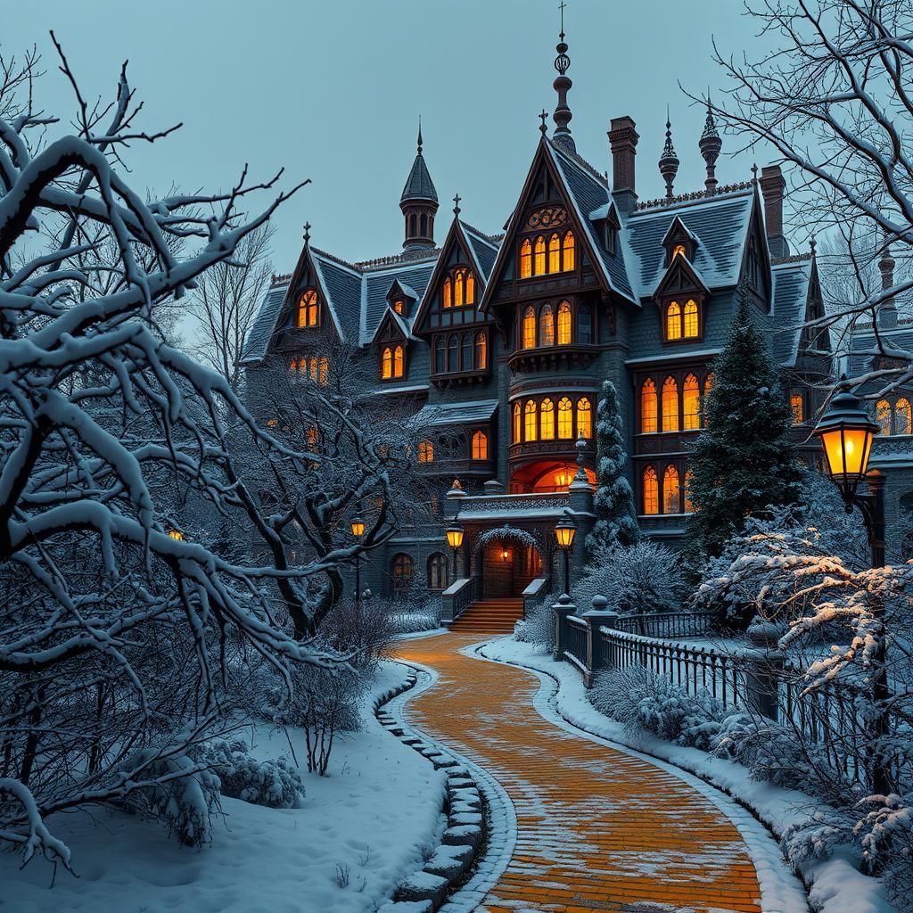 Victorian Gothic House in Snowy Wonderland