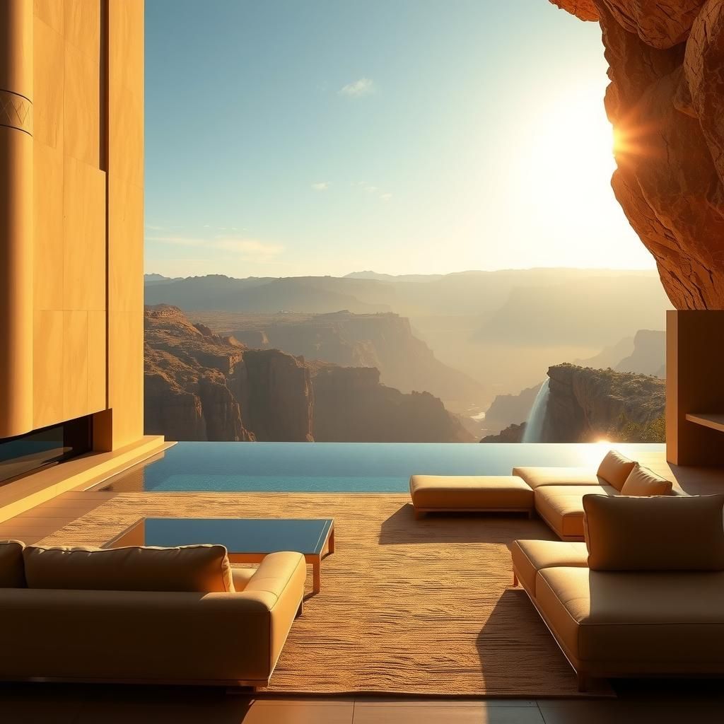 Modern Cliffside Home with Infinity Pool in Golden Light