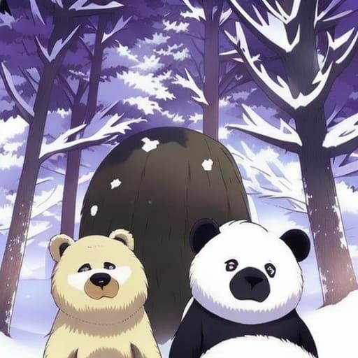 We Bare Bears in Anime Style Forest