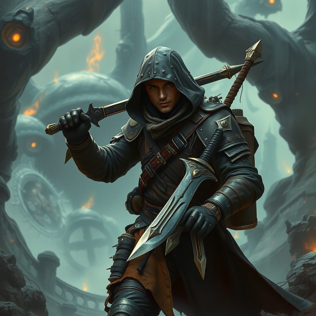 Lone Adventurer in Mystical Sci-Fi Realm