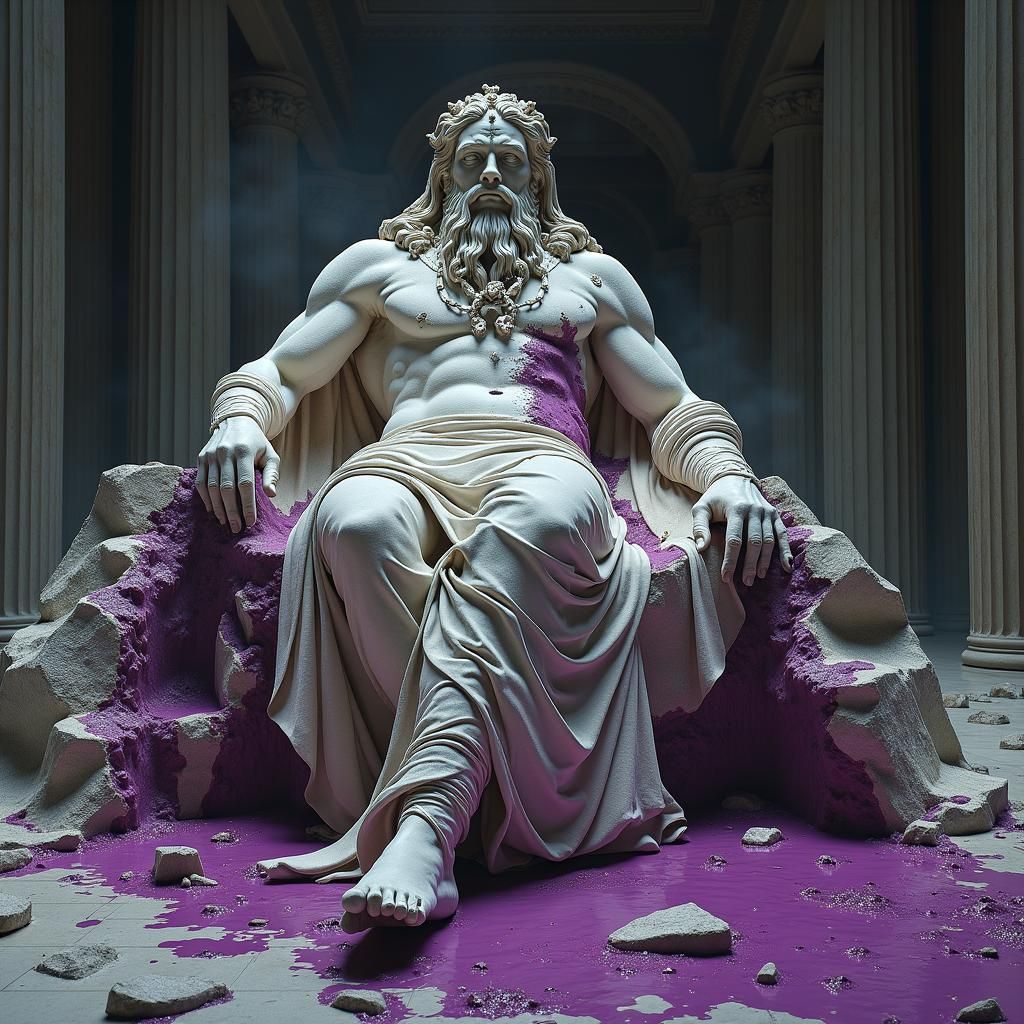Broken God King Statue in Surrealist Style