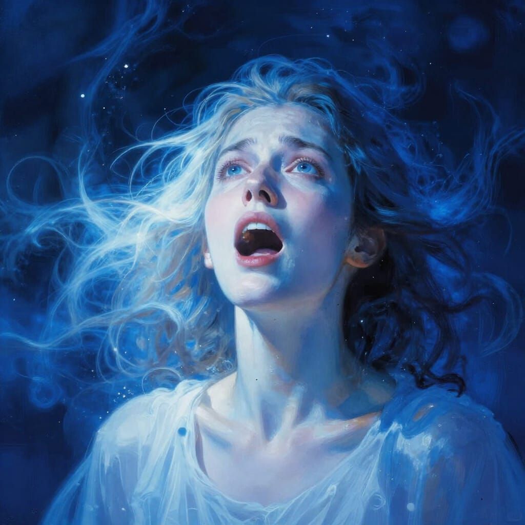 Surreal Rebirth: Person in Ethereal Blue Light
