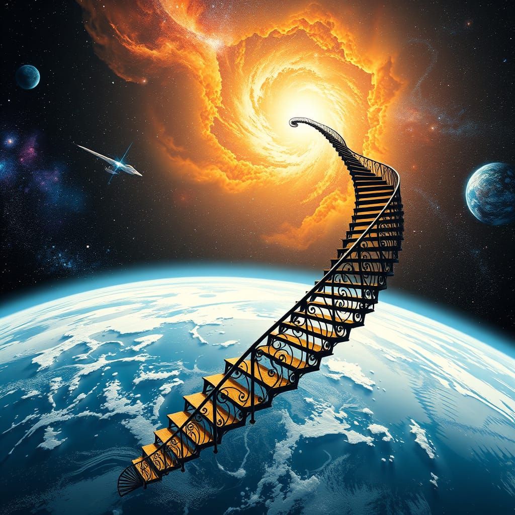 Spiral Staircase Reaching From Earth to Space