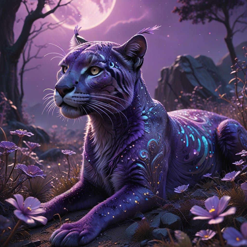 Puma in Cosmic Dreamscape with Iridescent Sheen