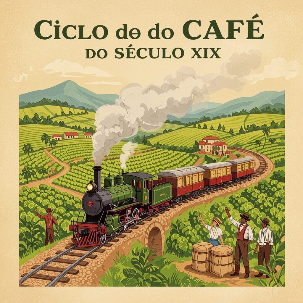 Vintage Map of Brazil's Coffee Route, Art Nouveau Style