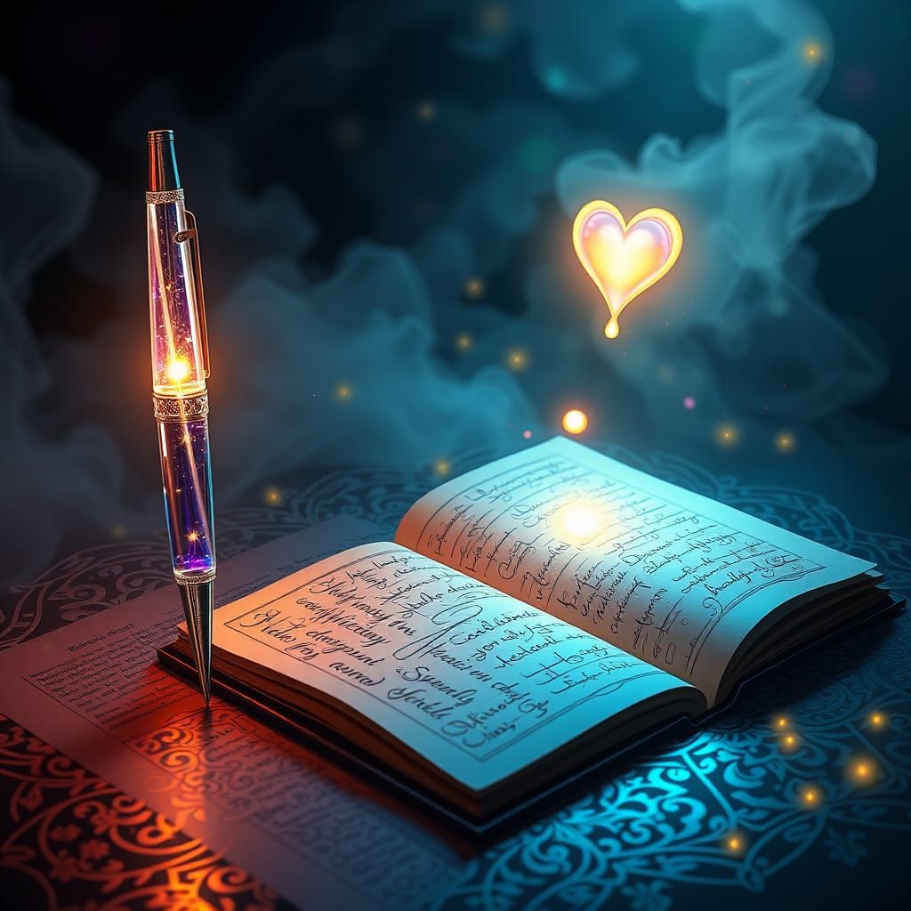 Mystical Pen Radiating Light in Dreamlike Setting