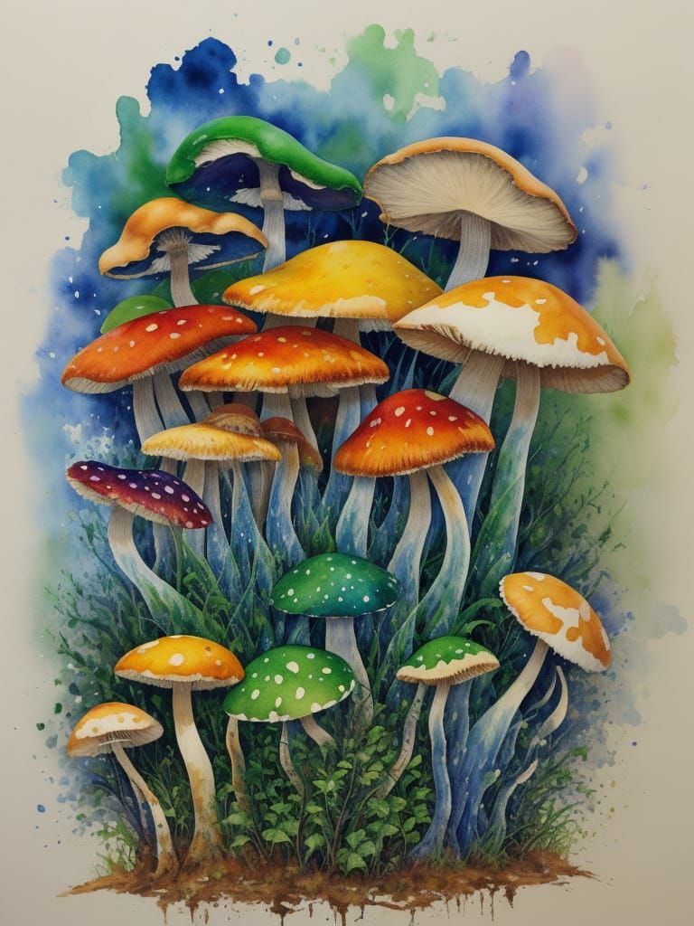 Epic Fungi Masterpiece in Gouache Style
