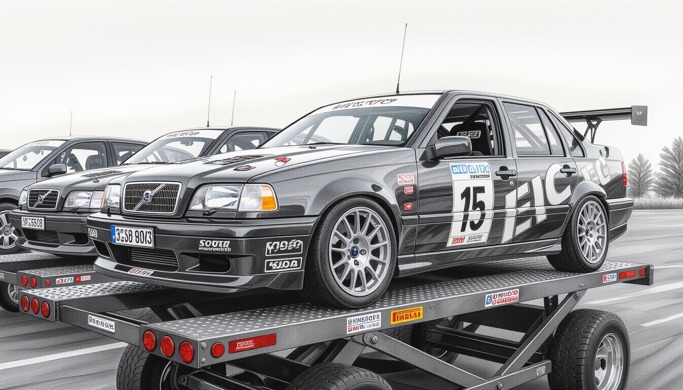 Volvo 850 T5 Racing Cars in Detailed Charcoal Drawing
