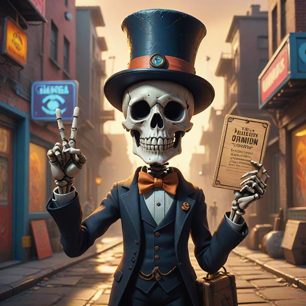 Whimsical Kawaii Skeleton Protests with Indignant Expression