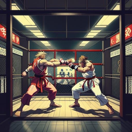 Ryu vs Ken Masters Ukiyo-e Style Street Fight