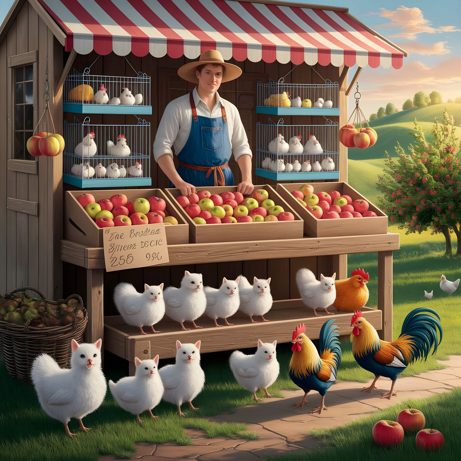 Farmer's Market Oil Painting: Livestock & Produce