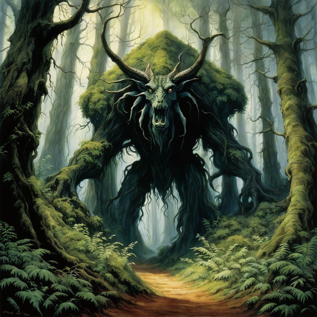 Eldritch Forest Scene in Brian Froud Style