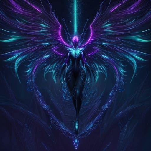 Surreal Floating Creature with Iridescent Wings