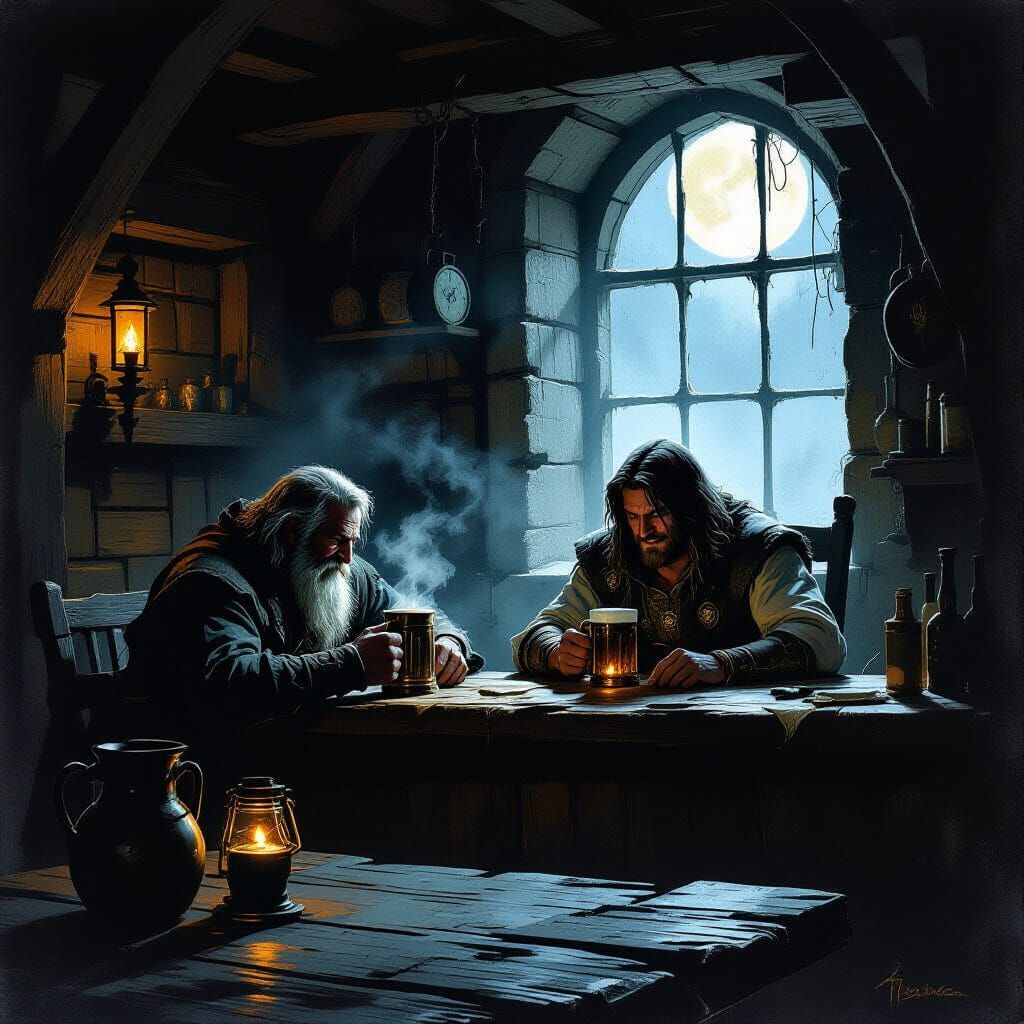 Dark Fantasy Traveler at Smoky Roadside Inn