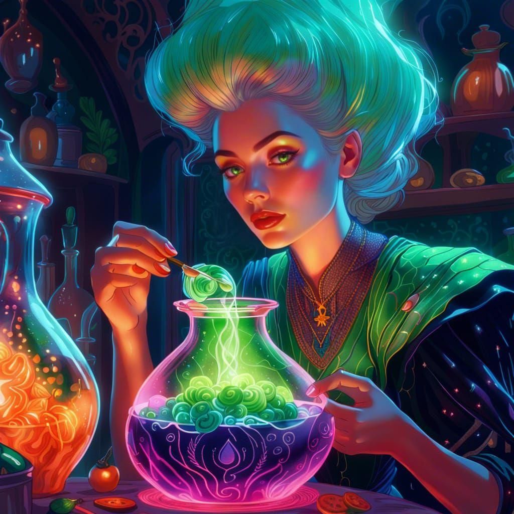 Witch testing new potion recipe