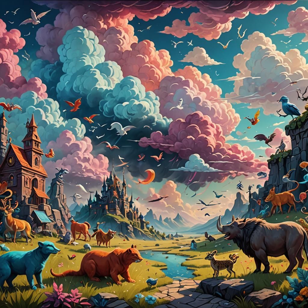 Surreal Chalk Art Animals in Pop Art Style