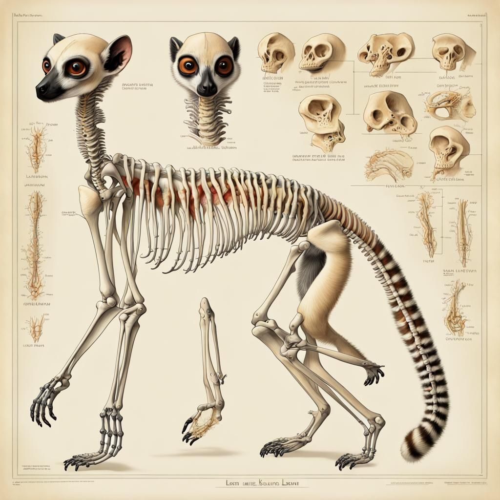 Detailed Scientific Chart of Lemur Skeleton