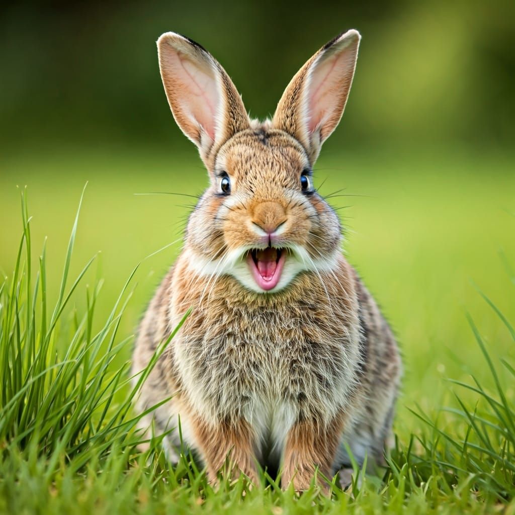 Laughing Bunny in Grassy Meadow