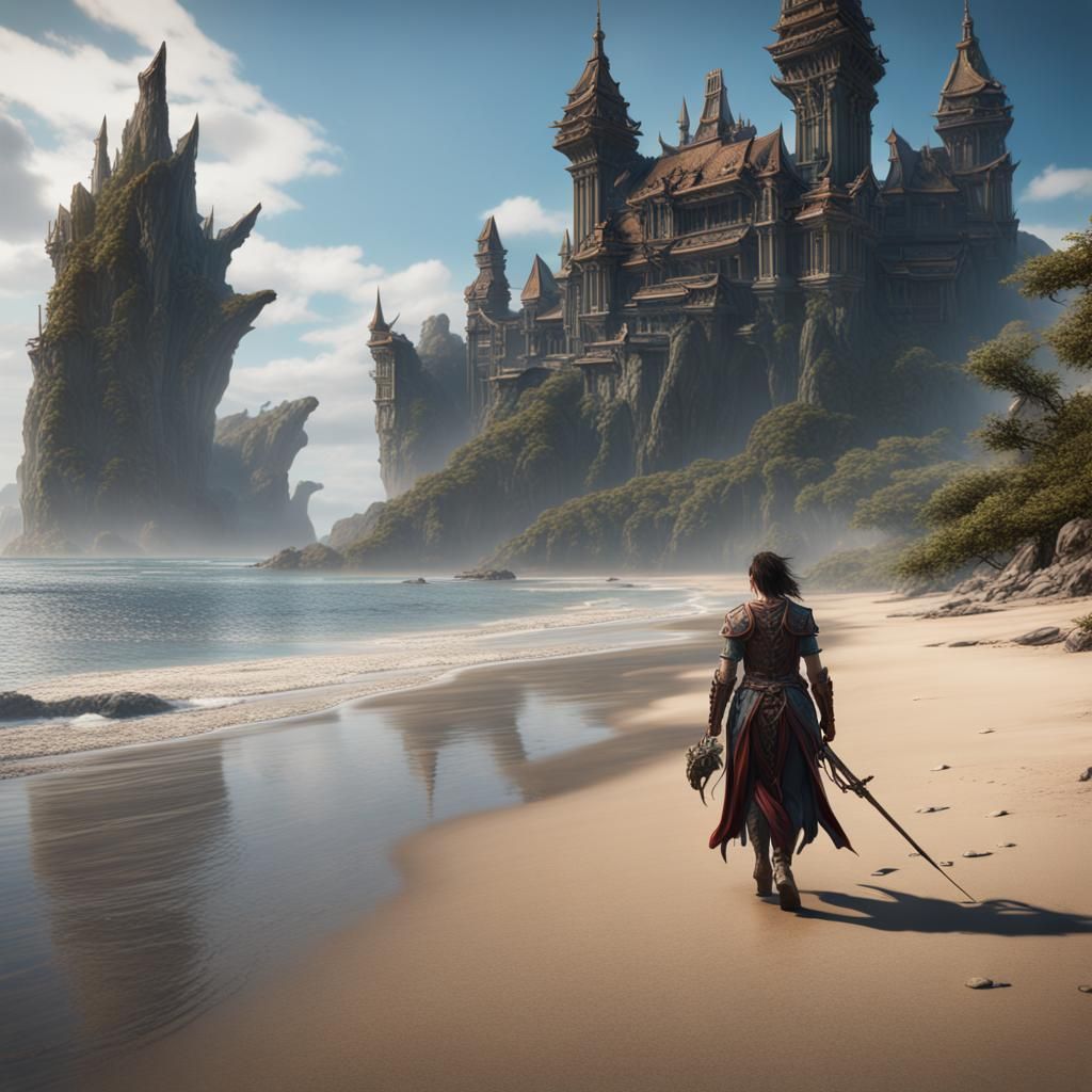 Wanagiyata on the Beach: Detailed Matte Painting