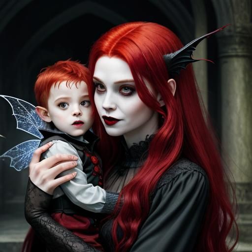 Fantasy Hybrid: Enchantress with Red Hair and Son