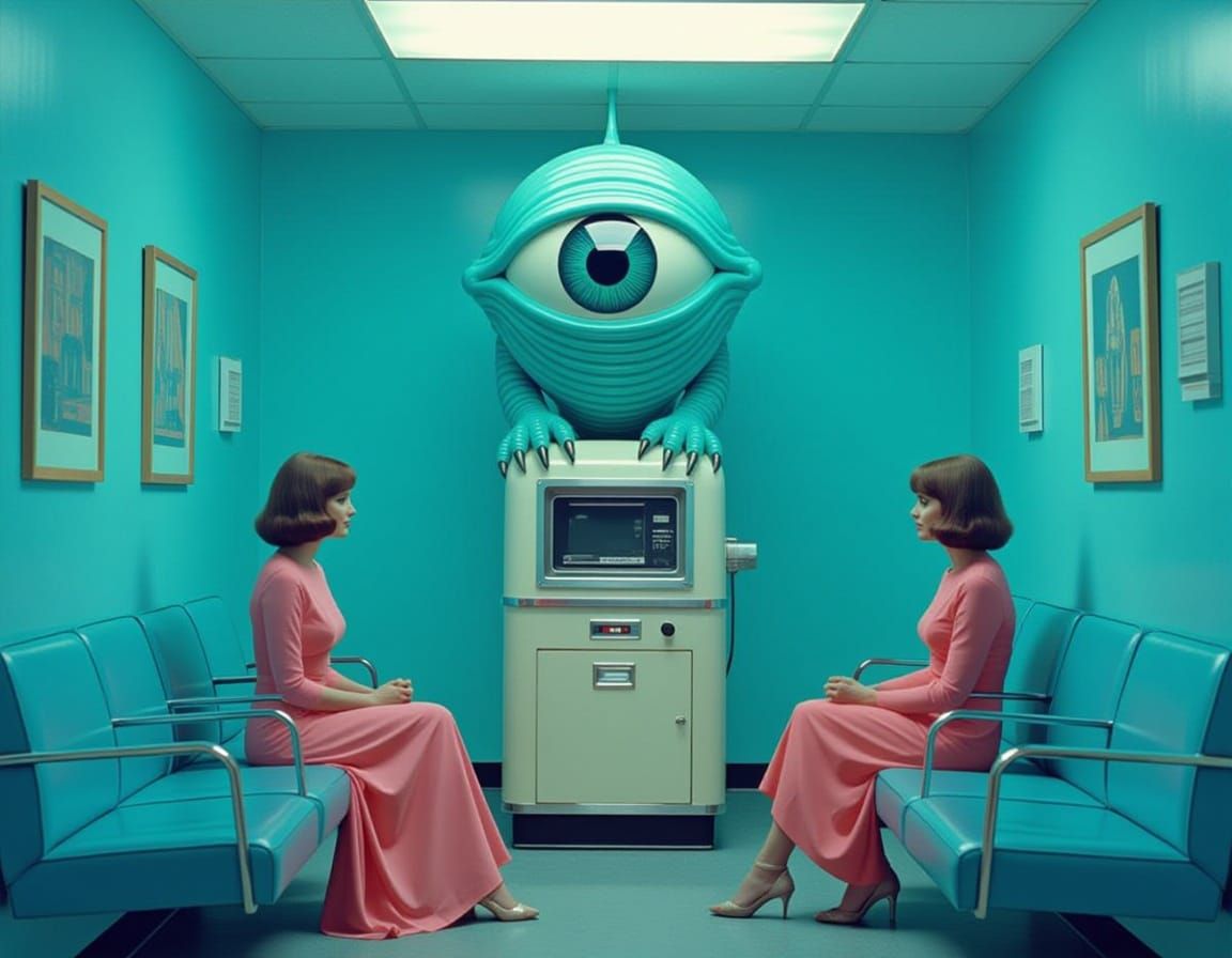 Vintage 1960s Sci-Fi Photo: Monster, Woman, and Machine