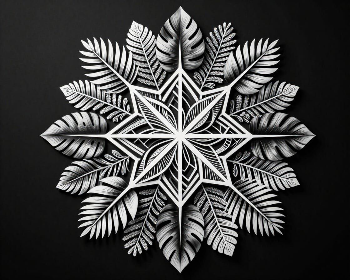 Botanical Mandala with Geometric Shapes in Vector Art