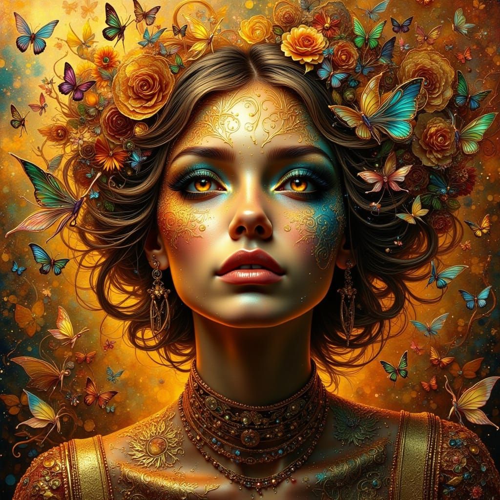 Luxurious Gold Fae in Dark Glitch Aesthetic