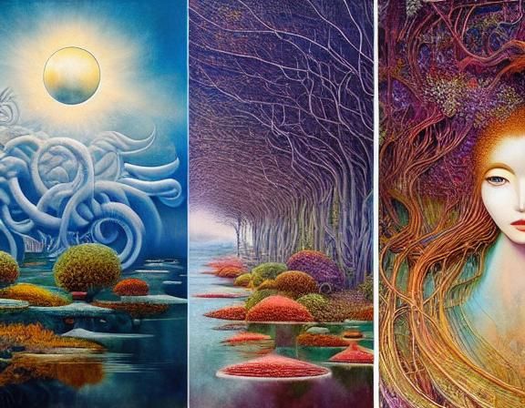 Surreal Woman in Glass Forest, Recycled Wood Art