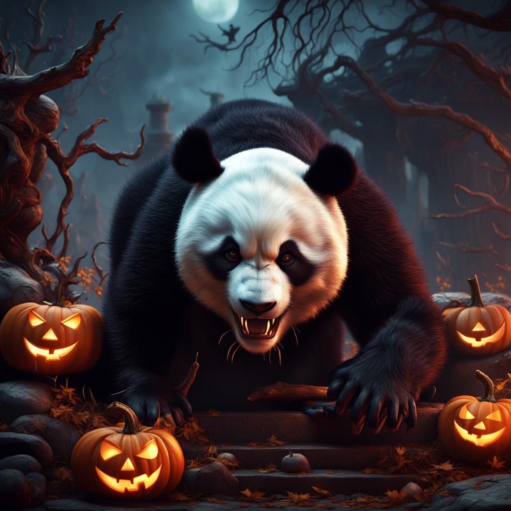 Evil Panda Halloween Concept Art in 8K