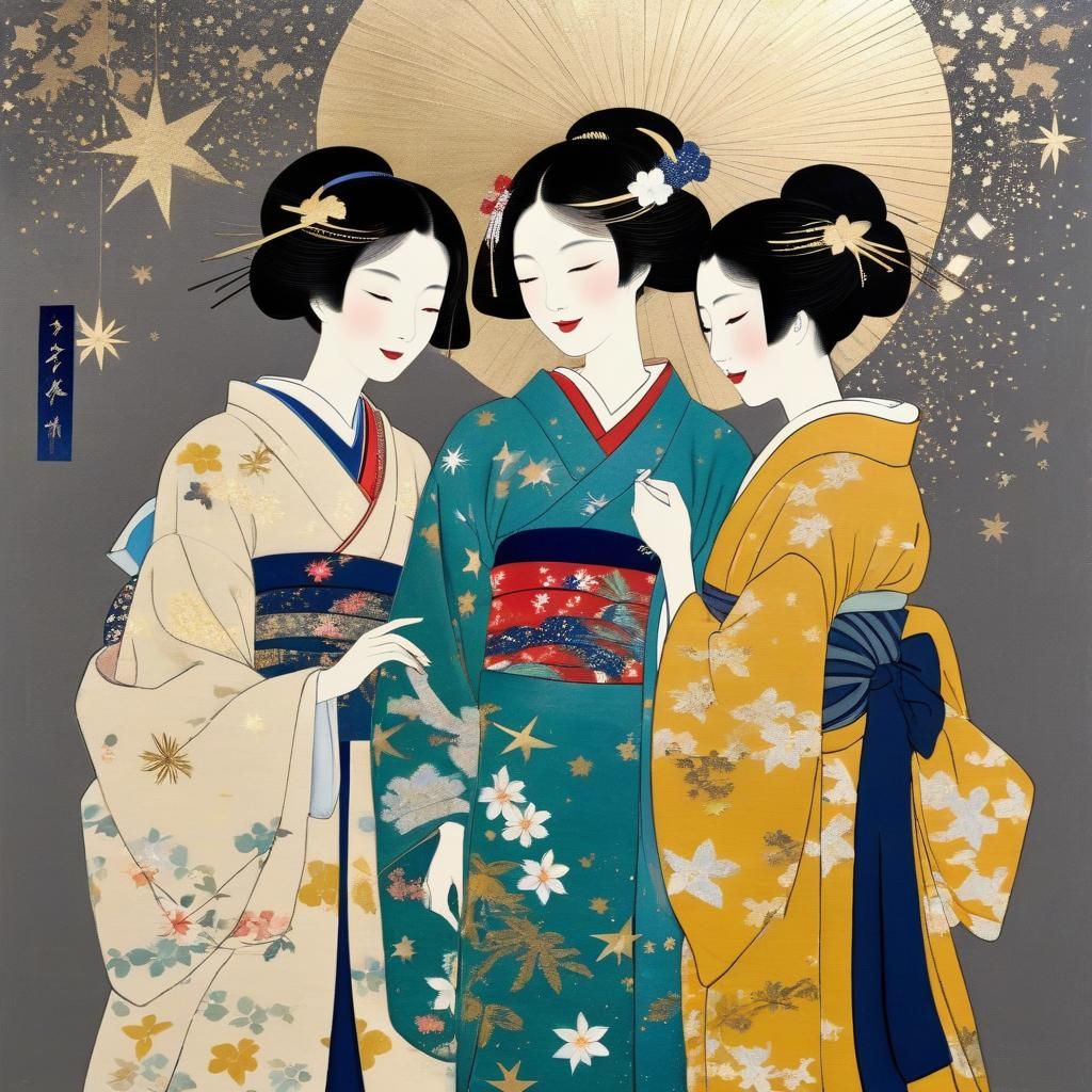 European Friends in Japan Wearing Kimonos