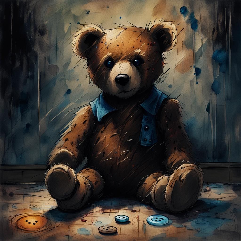 Eerie Teddy Bear Dark Fantasy Concept Art