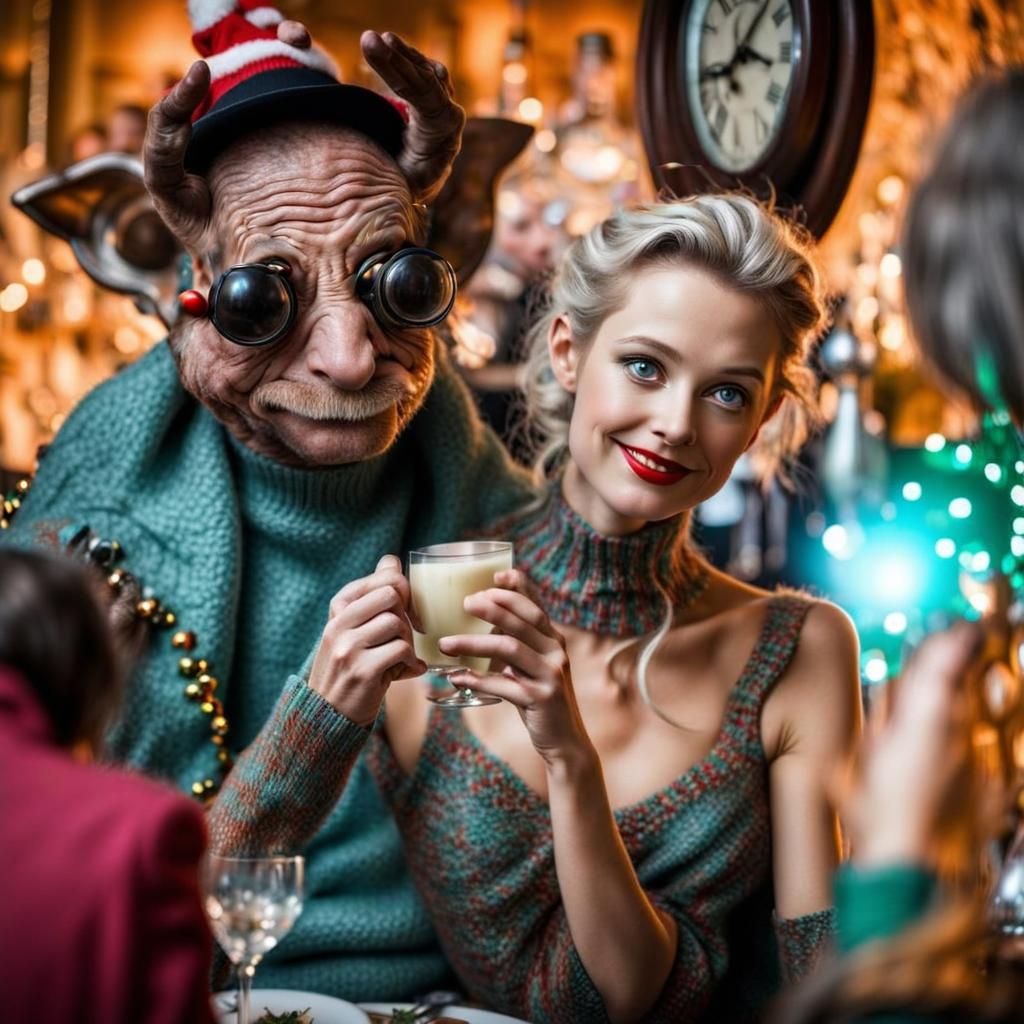 Surreal Restaurant Scene with Exotic Aliens, Professional Ph...