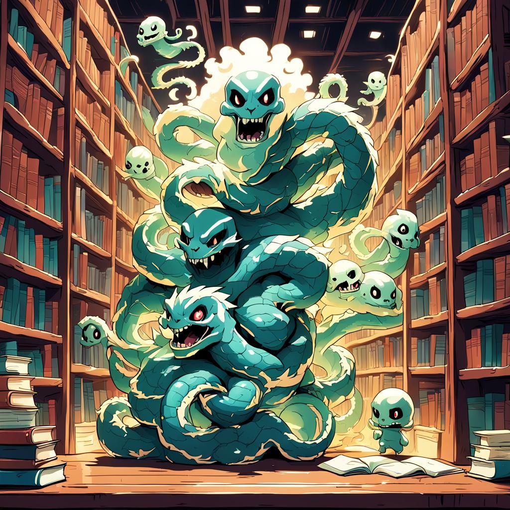 Seven-Headed Hydra Ghost Shelving Books, Cel-Shaded Anime