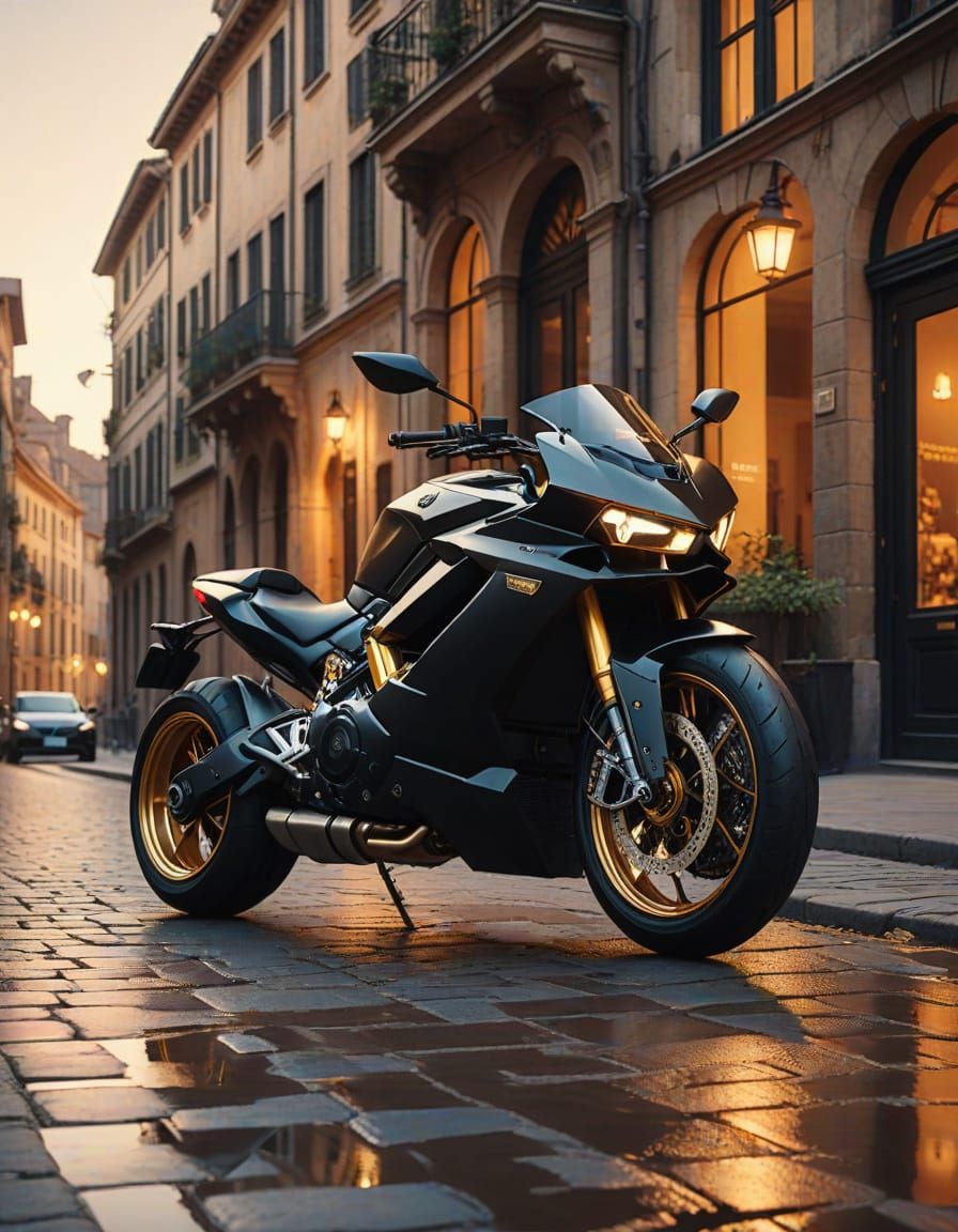Lamborghini Motorcycle on European Street: Cinematic Digital...
