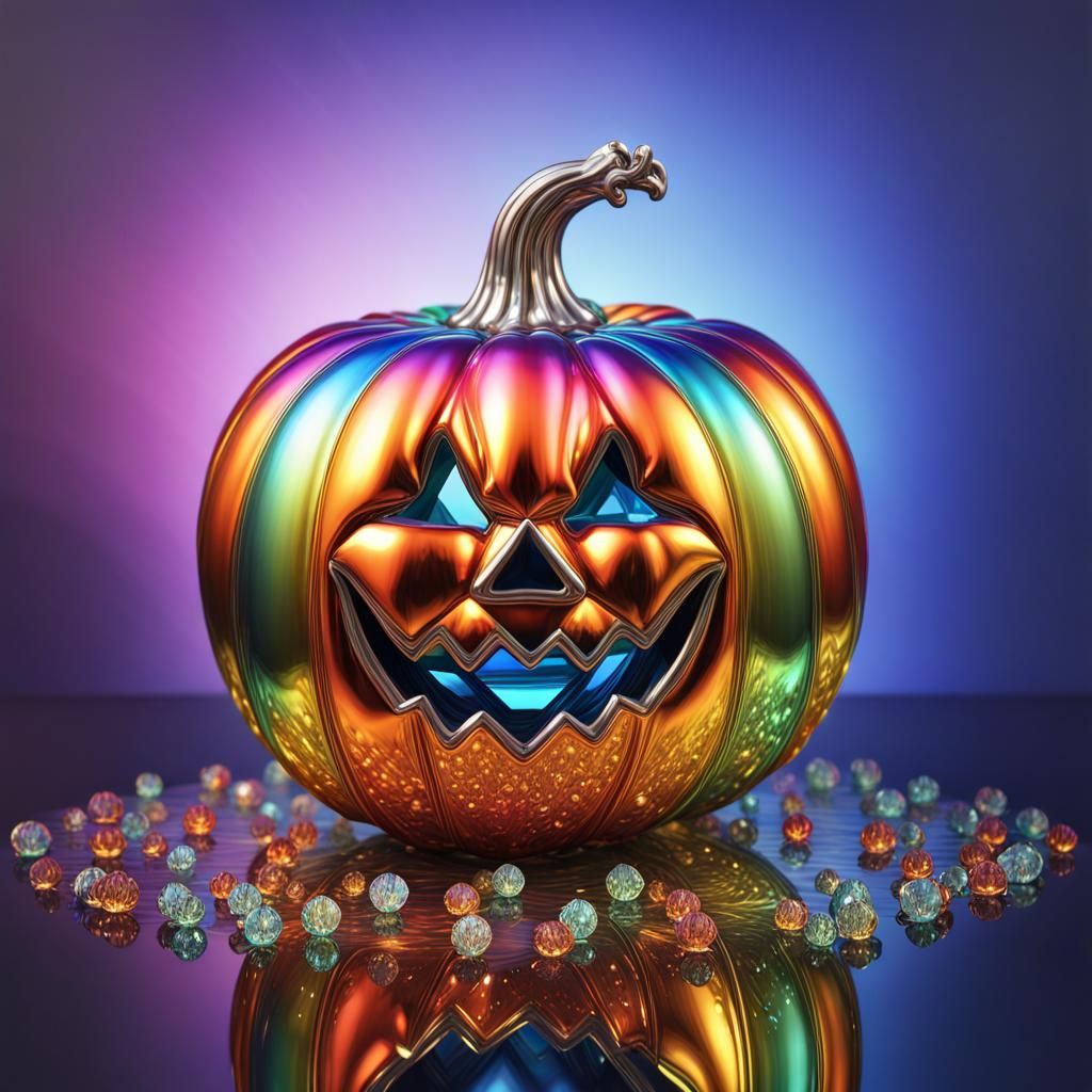 Metallic Rainbow Pumpkin with Crystal Glass Effect