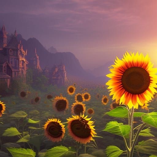 Sunrise Sunflower: Detailed Matte Painting