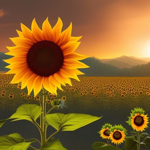 Sunflower at Sunrise: Detailed Matte Painting