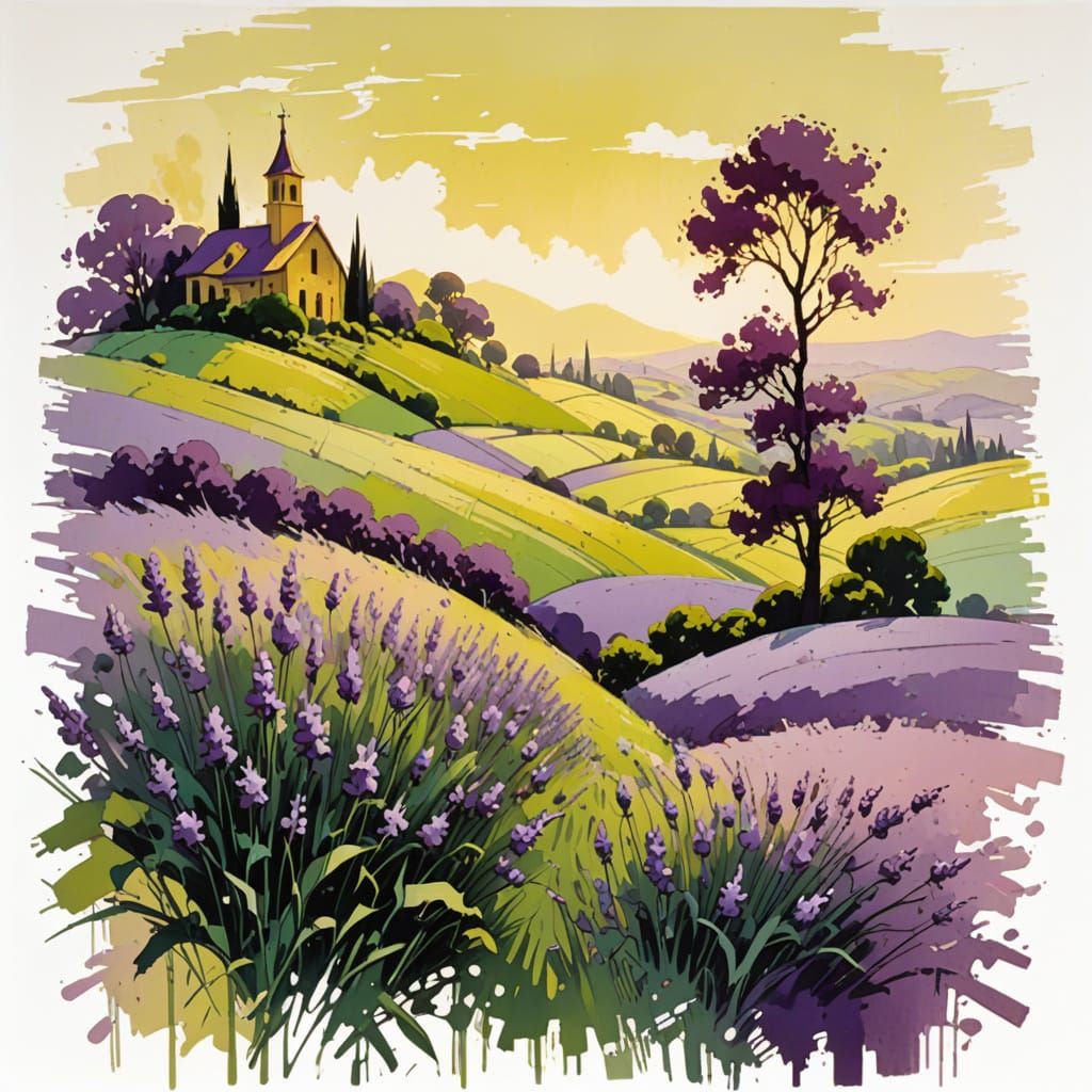 Lavender Fields in Acrylic Impasto Style