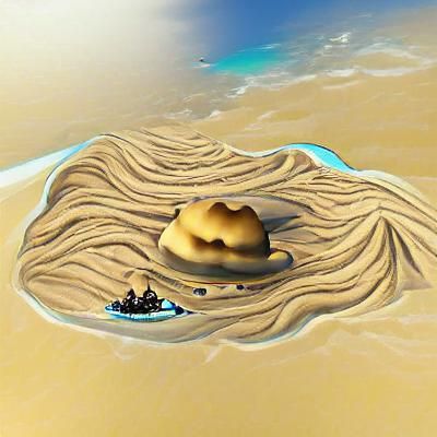 Surreal Floating Island Over Sandy Expanse