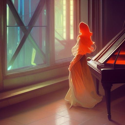 Hyperdetailed Pianist in Art Nouveau Style