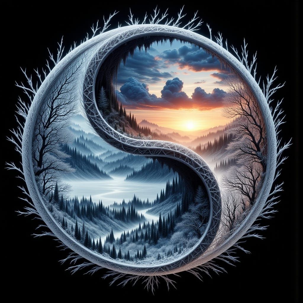 Yin-Yang Feathers: Surreal Baroque Landscape Miniature