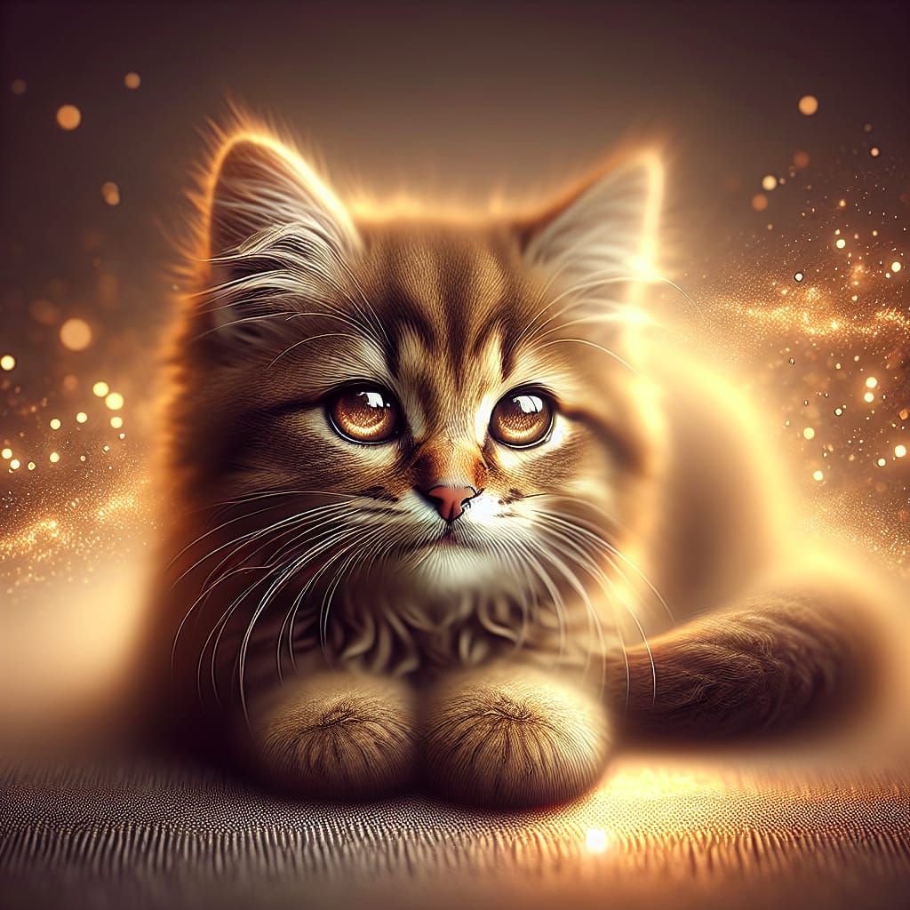 Charming Fluffy Brown Kitten Resting, 3D Rendered Art