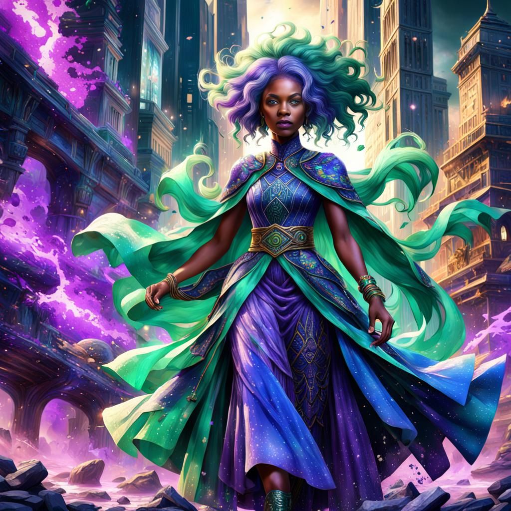 African American Woman with Green Hair in Digital Art