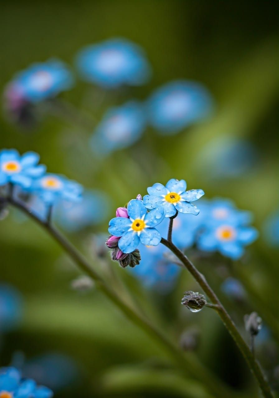 Delicate Forget-Me-Not Blooms in Vibrant Morning Light