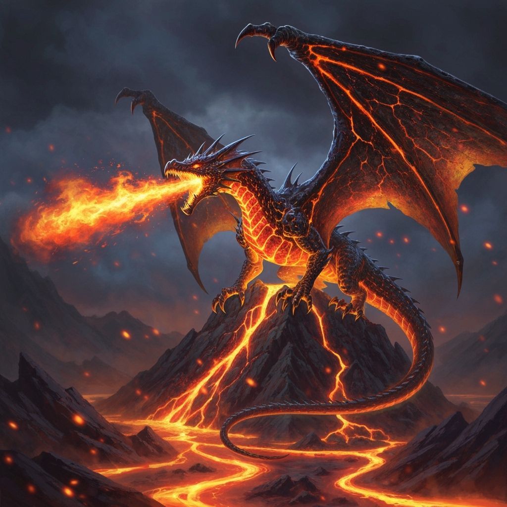 Majestic Lava Dragon on Volcanic Peak