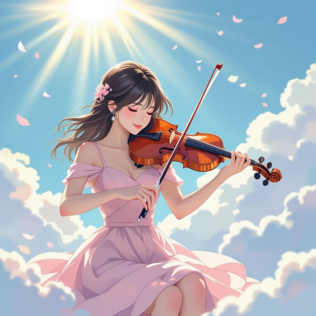 Pastel Violinist in Divine Sunshine: Watercolor Style